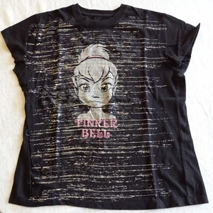 Girl's XL Tinker Bell The Wonderful World of Disney T-Shirt Black and Silver - Picture 1 of 4