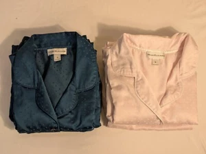 2 Sets Miss Elaine Size Med Pink & Green Swiss Dot Pajamas Button Top & Pants - Picture 1 of 23