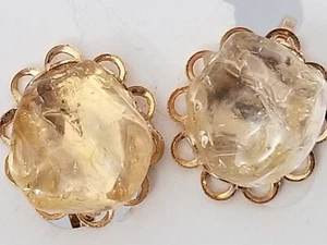 Clip on sparkling polished Rutilated quartz vintage earrings wedding Boho  - Picture 1 of 2