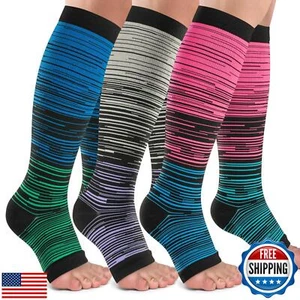 Open Toe Compression Socks Women and Men-3 Pairs 20-30 mmHg Knee High Stockin - Picture 1 of 5