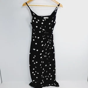 Sunny Girl Spaggetti Strap Faux Wrap Tikki Dress Womens Sz 8 Black Polka Dot 50s - Picture 1 of 11