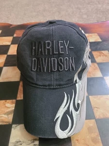 Harley-Davidson Bordado Negro Logo con Llamas Plateadas Correa Gorra Sombrero - Imagen 1 de 10