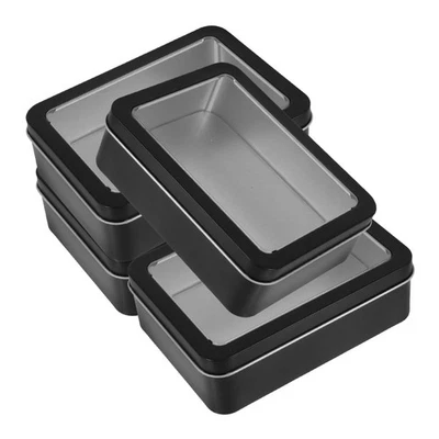  4pcs scatole di stagno rettangolare con coperchio trasparente Contenitori di - Immagine 1 di 4