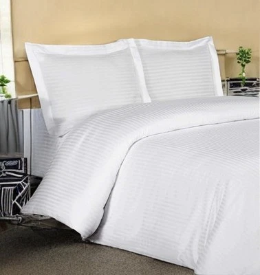 Luxury Duvet Cover 250 Thread Ct Sateen White 1 CM Stripes (Size: Queen, 98x98) - Image 1 of 4