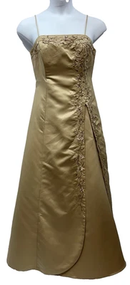 VTG Women Size 14 Y2K Gold Taffeta Embroidered & Beaded Bridesmaid Prom Dress - Image 1 of 4