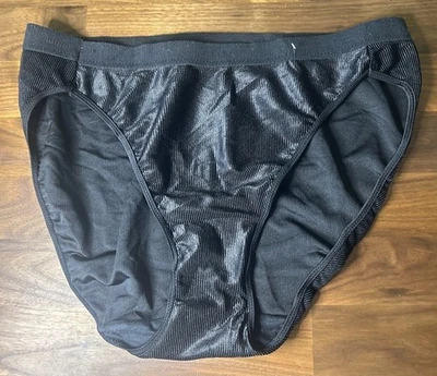 Vtg Warners Panties Second Skin Hi Leg Black Glossy Shiny Stripes L Low Rise HOT - Image 1 of 4