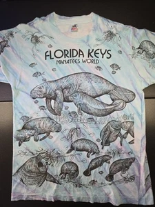 Vintage Florida Keys Ocean Manatee Nature AOP Single Stitch Tee, Sz 21.5x29.5" - Picture 1 of 13