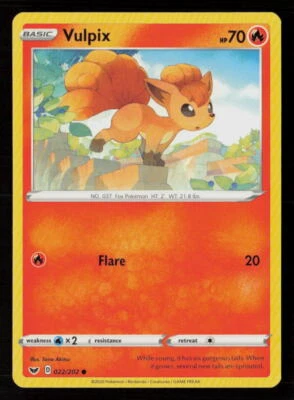 Vulpix SWSH01: Sword & Shield Base Set #022/202 Common Pokemon Card - Image 1 of 2