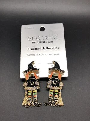 Sugarfix Baublebar Earrings Witch Broomstick Business Head Witch Black Hat - Image 1 of 4
