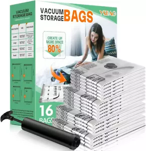 16 Pack Vacuum Storage Bags,Space Saver Bag with Hand Pump,Vacuum Seal Bags for - Picture 1 of 7