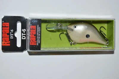 rapala dt-6 dt06 pgs dives to 6' bass crankbait 2" 3/8oz pearl grey shiner
