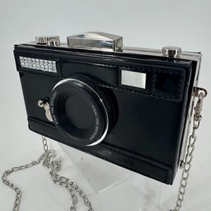 Photo Camera Shaped Crossbody Purse WOMENS Black Silver Chain Shoulder Bag - Picture 1 of 24
