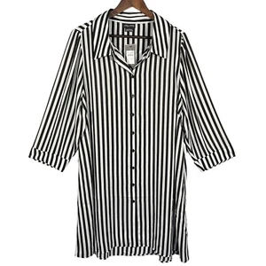 Top túnica City Chic abotonada para mujer talla L negro/blanco a rayas nuevo con etiquetas - Imagen 1 de 12