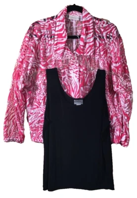 Chicos Travelers Mujer Chaqueta y Camiseta sin Mangas Rosa Blanco Estampado Animal Bolsillos 2 L/12 Foto 1 de 4