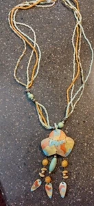 Southwestern Beaded Necklace handmade paint lightweight wood sewed design boho - Picture 1 of 3