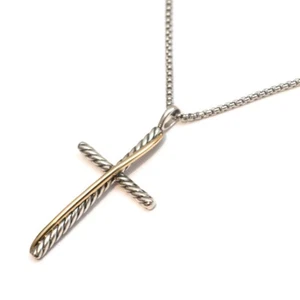DAVID YURMAN XL Cross Necklace in Silver and 18K Gold 18" - Picture 1 of 8