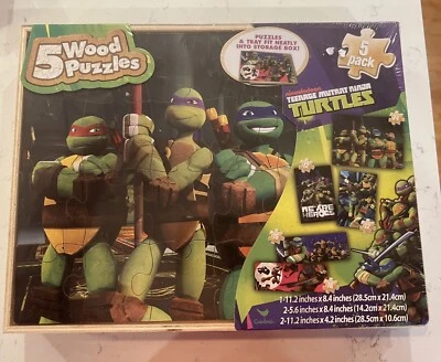 Nickelodeon Teenage Mutant Ninja Turtles 5 Wood Puzzles w/Storage Box New Sealed - Image 1 of 4