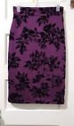 Popana COMFY BOHO Pencil Skirt Medium Purple Black VELVET Textured Floral SOFT