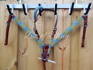 Beaded Sunflower Leather Tack Set Western Horse Tack - Picture 1 of 3