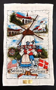 Vintage Solvang California Geschirrtuch Leinen Danish Windmill Dancers Däumelinchen - Bild 1 von 10