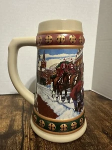 Vintage 1993 Budweiser Clydesdale Hometown Holiday Christmas Beer Stein Mug - Picture 1 of 7