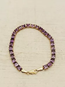 14K Solid Yellow Gold Purple Amethyst Tennis Bracelet, 6.75" - Picture 1 of 2