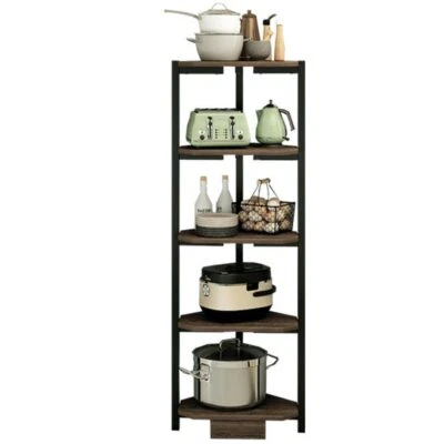 Libreria Scaffale Angolare 5Piani Metallo e Legno MDF 40x40 H120cm Nero Marrone - Immagine 1 di 4