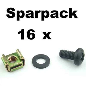 16x Rackschraube M6x12 + Unterlegscheibe + Käfigmutter f. Stahlschiene Adam Hall - Picture 1 of 7