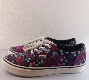 Vans Black Off The Wall Rose Print Shoes Women's Size 10 - Picture 1 of 11