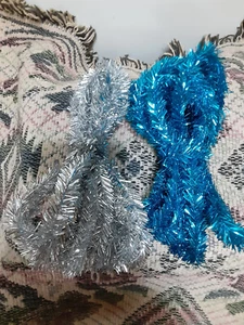 VINTAGE CHRISTMAS MINATURE TREE GARLAND BLUE 177" AND SILVER 180" LONG - Picture 1 of 2