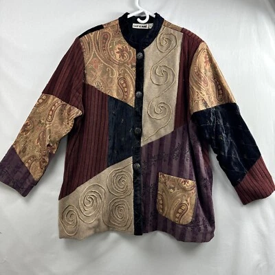 Liz & Me Jacket Womens Artsy Mixed Media Tapestry Boho Patchwork size 1X - Image 1 of 4