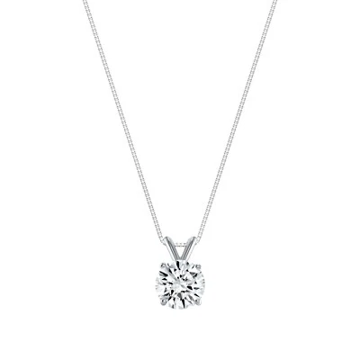 1.0 Ct Round Solid 18K White Gold Created Diamond Solitaire Pendant Necklace 18" - Image 1 of 3