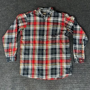 Red Head Mens Flannel Button Down Up Long Sleeve Shirt Plaid L LT Red Navy Blue - Picture 1 of 7