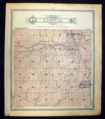 1907 Plat Map Lowell Township & Cascade Township Kent County Michigan - Image 1 of 4