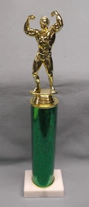 gold male bodybuilder trophy green star column marble base award - Picture 1 of 1