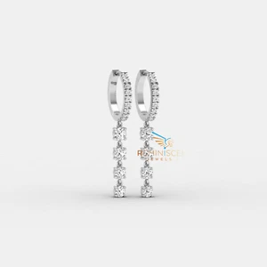 1.52 TCW Round Lab Grown Diamond 14K Gold Minimalist Drop Earrings For Wedding - Picture 1 of 9