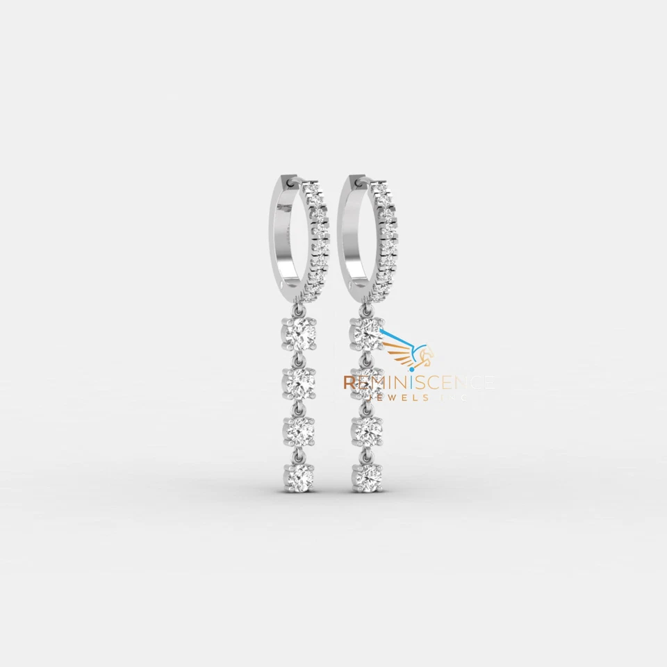 1.52 TCW Round Lab Grown Diamond 14K Gold Minimalist Drop Earrings For Wedding - Image 1 of 4