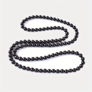 Natural Black Obsidian Necklace Simple Fashion Bead Chain For Men And Women 28'' - Picture 1 of 10