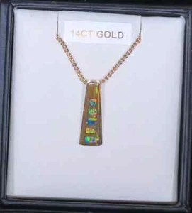 Solid Opal Inlay Pendant, Yellow Gold 14K, Australian Opal - Picture 1 of 4
