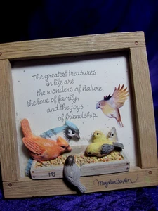 Marjolein Bastin Nature & Life's Treasures - 3D Bird's At Feeder Framed Saying - Picture 1 of 8