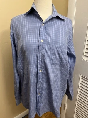 Camisa de vestir Barneys New York para hombre manga larga 15 1/2 34 abotonada, cuadros, azul Foto 1 de 4