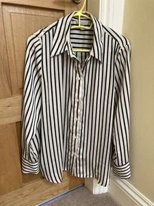 H&M satin stripe black/beige blouse size L - Picture 1 of 6