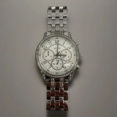 GUESS Women's Silver Rhinestone Watch U17527L1 New Battery Chronograph - Image 1 of 4