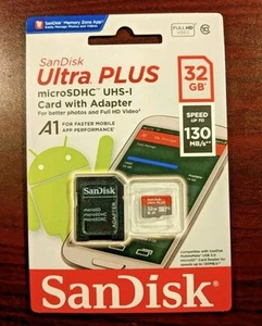 Sandisk Ultra Plus MicroSDHC UHS-I Card W/ Adapter 32 GB 130 Mbp/s | NEW SEALED - Picture 1 of 2