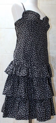 Vtg Mondi Bustier Dress sz M /EU40 Black White Flower Print Cotton w/Lace Panels - Image 1 of 4