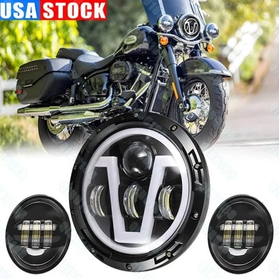 Faro LED de 7" + luz de paso antiniebla de 4,5" para Harley Electra Glide Classic FLHTC Foto 1 de 4