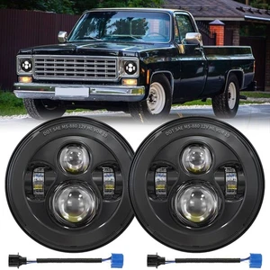 Pair 7" Round LED Headlight Hi-Lo for Jeep Wrangler JK LJ TJ for Chevy C10 C20 - Picture 1 of 7