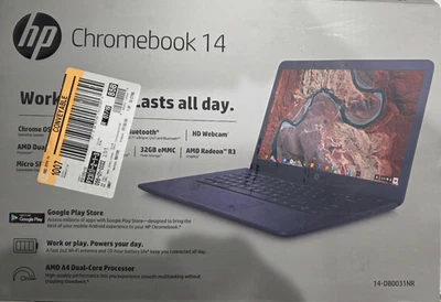 HP Chromebook 14" AMD A4-9120C 4GB RAM 32GB eMMC Chrome OS Ink Blue 14-DB0031NR - Image 1 of 4