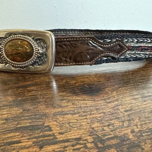 TexTan Cintura per Cavalli Intrecciata Capelli di Crine di Cavallo Cintura in Pelle Lavorata con Fibbia 34'' - Foto 1 di 10