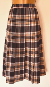 James Pringle Tartan Pleated Skirt Sz 10-12 Excellent! Midi Beige Black - Picture 1 of 7